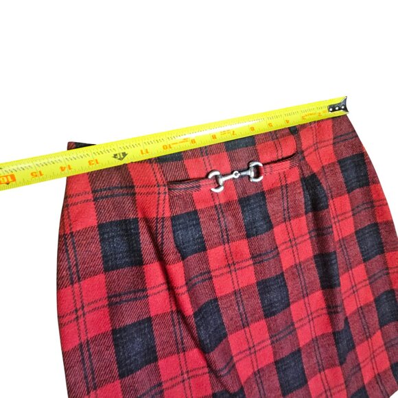 Hillard & Hanson Wool Blend Red Black Plaid Skirt Horsebit 28 Prep Grunge‎ - Picture 9 of 10